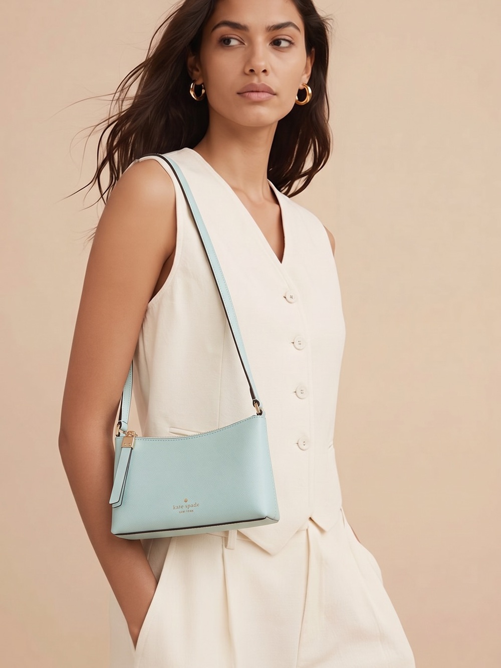 kate spade light blue leather shoulder bag with gold-tone hardware